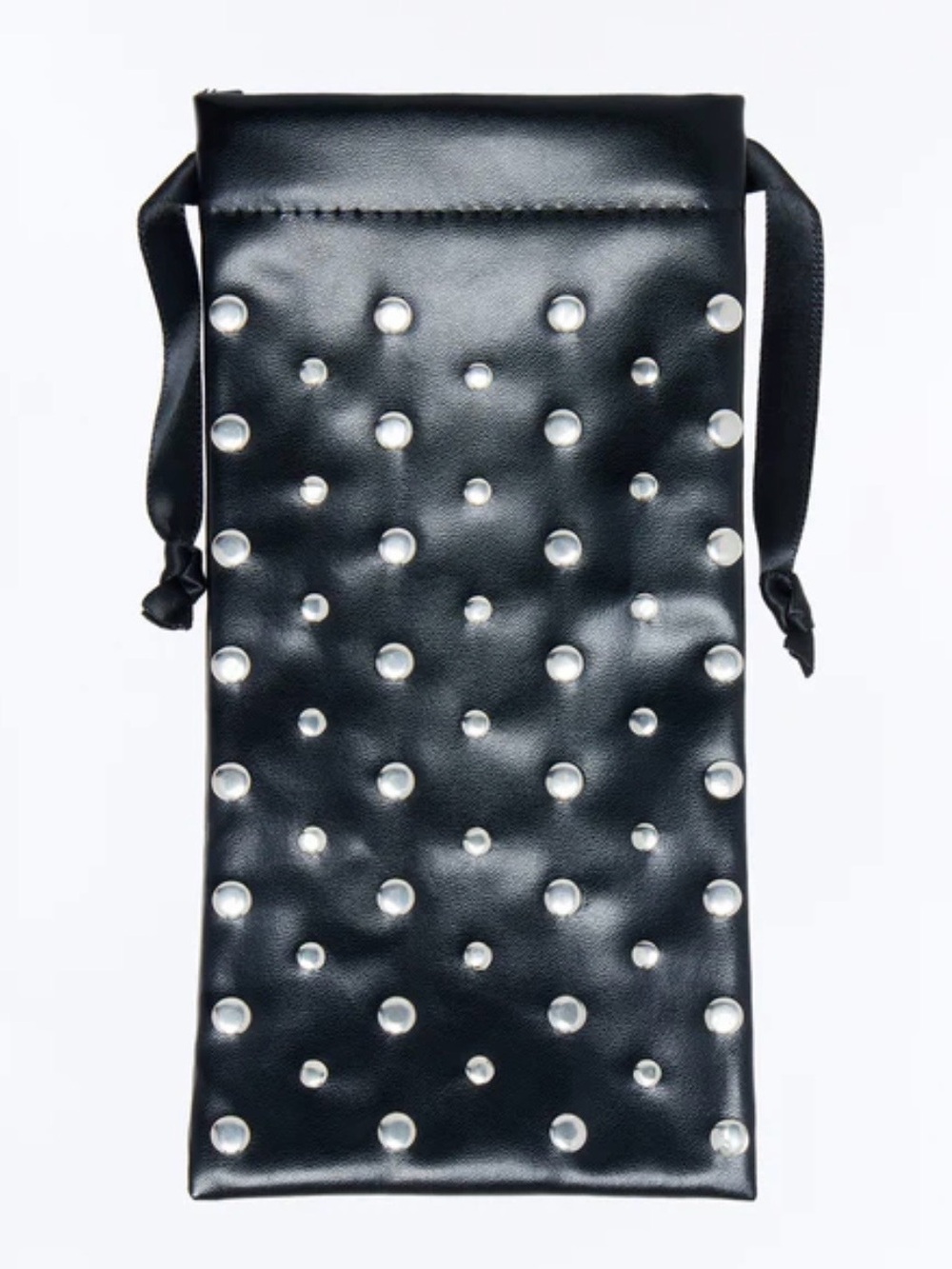 Black Studded Faux Leather Sunglass Drawstring Pouch